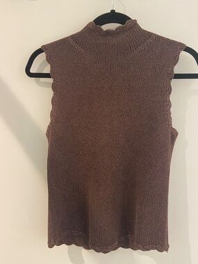 Neiman Marcus Exclusive 100% Silk Sleeveless Mock Neck Top – Chocolate Brown – S